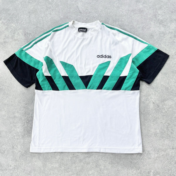 Adidas 1990s colour block embroidered t-shirt (M)