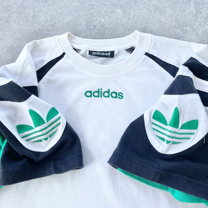 Adidas 1990s colour block embroidered t-shirt (L)