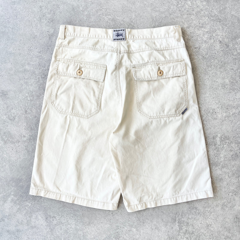 Stussy 2000s script spellout cream jorts (36”)