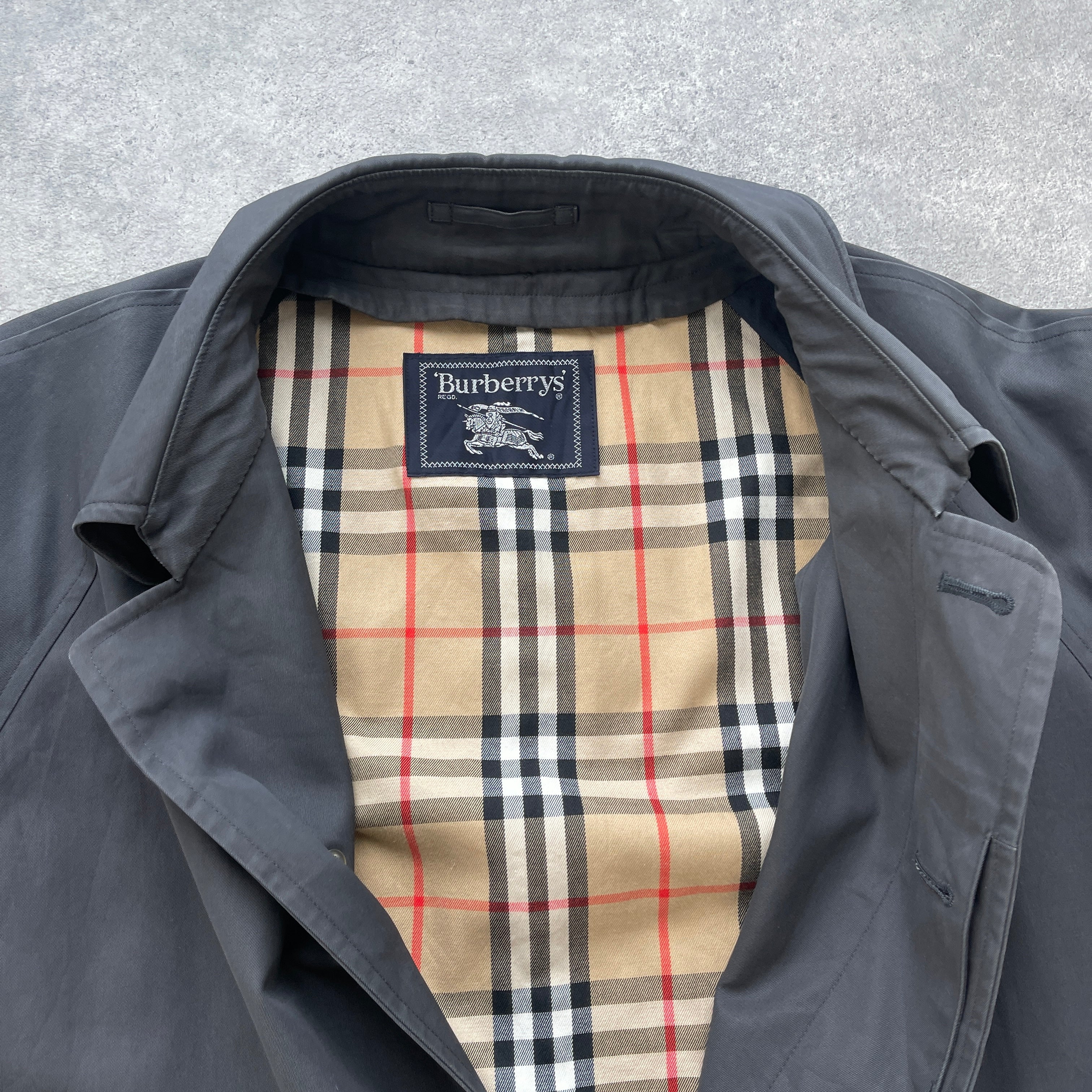 Burberry’s 1990s nova check trench jacket (L)