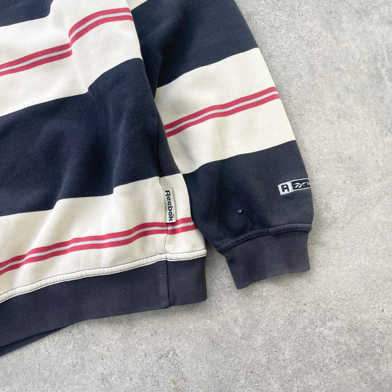 Reebok 1990s heavyweight striped embroidered sweatshirt (L)