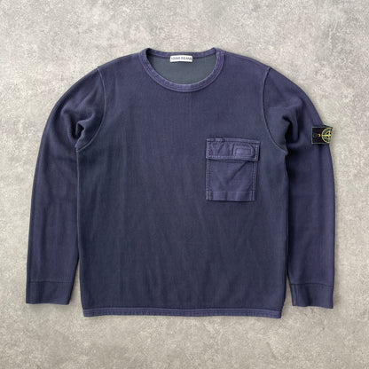 Stone Island RARE S/S 1999 cargo pocket heavyweight ribbed sweatshirt (L)