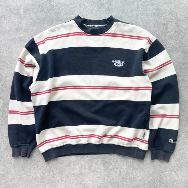 Reebok 1990s heavyweight striped embroidered sweatshirt (L)