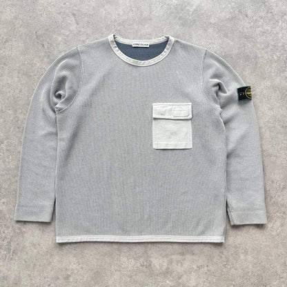 Stone Island RARE S/S 1999 cargo pocket heavyweight ribbed sweatshirt (XL)